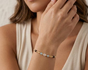 Personalised Sagittarius Zodiac Gemstone Bead Bracelet With Gold Plating