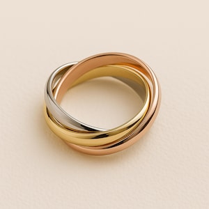Solid 9ct Gold Classic Interlocking Triple Russian Wedding Ring - 3mm