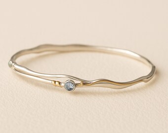Molten Sterling Silver White Opal And Blue Topaz Bangle
