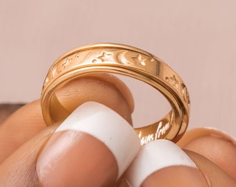 Personalised Yellow Gold Plated Sterling Silver Galaxy Spinner Ring