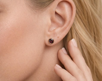 Gold Plated Sterling Silver January Garnet Birthstone Stud Earrings – 7mm