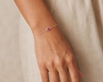 Personalised October Tourmaline Birthstone Bracelet in Sterling Silver