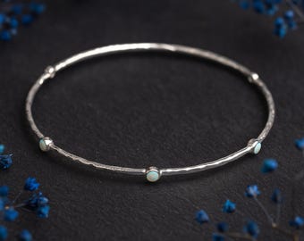 Sterling Silver Multi White Opal Bangle