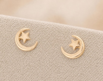 6mm Gold Plated Sterling Silver Moon And Star Stud Earrings