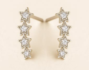 Sterling Silver Twinkling Star Climber Earrings