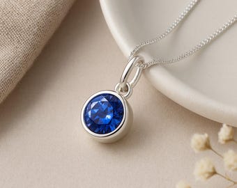 Personalised Sterling Silver September Sapphire Birthstone Necklace