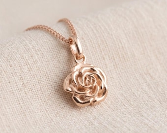 Tiny Personalised June Rose Birth Flower Pendant Necklace In Gold Plated Sterling Silver