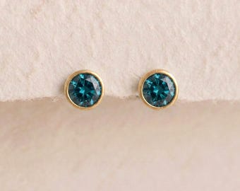 December Topaz Birthstone Stud Earrings In Gold Plated Sterling Silver