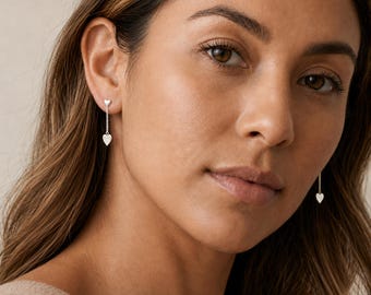 Boucles d'oreilles pendantes à double cœur en argent sterling