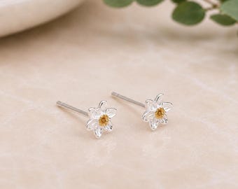 Sterling Silver Daffodil Stud Earrings