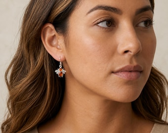 Sterling Silver Baltic Amber Bee Drop Earrings