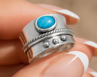 Personalised Sterling Silver Wide Blue Opal Spinner Ring