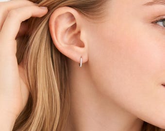 Solid 9ct Gold Diamond Huggie Hoop Earrings – 10mm