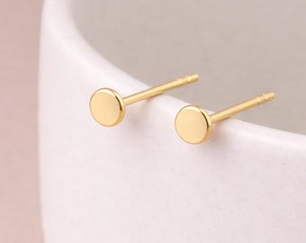 Gold Plated Sterling Silver Disc Micro Stud Earrings – 3mm