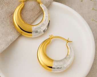 Gold Plated Sterling Silver Mixed Metal Hoop Earrings