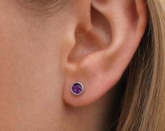 Sterling Silver February Birthstone Stud Earrings