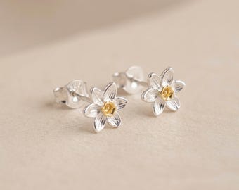 Personalised Daffodil Stud Earrings in Sterling Silver and Gold