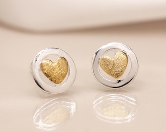 Sterling Silver And Gold Heart Stud Earrings – 8mm
