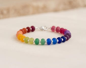 Personalised Rainbow Jade Sweetie Bracelet In Sterling Silver