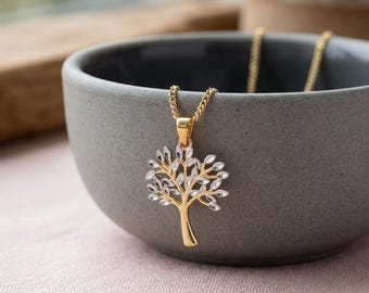 Personalised Tree Of Life Pendant In Solid 9ct Mixed Gold