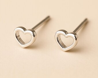 Tiny Sterling Silver Heart Stud Earrings