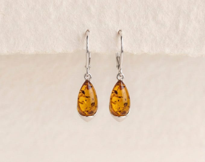 Featured listing image: Baltic Amber Teardrop Earrings in Sterling Silver