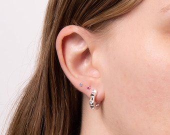 Pink Tourmaline CZ Stud Earrings • Sterling Silver October Birthstone • 3mm Micro Studs • Gift for Her • Dainty Minimal Jewellery •