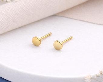 Gold Plated Sterling Silver Disc Micro Stud Earrings – 3mm