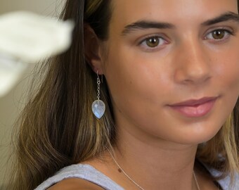 Sterling Silver Rainbow Moonstone Chain Drop Earrings
