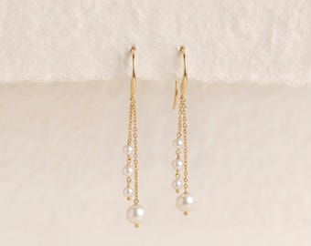 Freshwater Pearl Chain Drop Earrings in Gold Plated Sterling Silver
