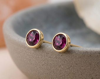February Amethyst Birthstone Stud Earrings in Gold Plated Sterling Silver