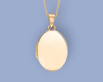 Small Plain Locket in 9ct Gold, Two Photo Locket, Gold Locket, Keepsake Memorial Jewellery Necklace, 9ct Yellow Gold