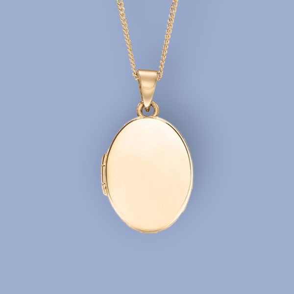 Small Plain Locket in 9ct Gold, Two Photo Locket, Gold Locket, Keepsake Memorial Jewellery Necklace, 9ct Yellow Gold