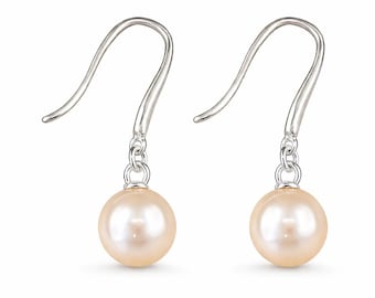 Sterling Silver White Freshwater Pearl Drop Earrings, 8mm
