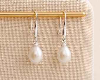 Sterling Silver White Freshwater Pearl Drop Earrings