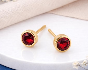 Gold Plated Sterling Silver July Ruby Birthstone Stud Earrings – 7mm