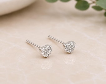 Tiny Sterling Silver Sparkling Heart Stud Earrings
