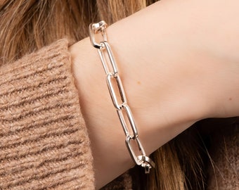 Heavy Sterling Silver Paperchain T Bar Bracelet