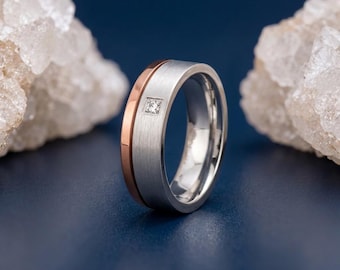Personalised Mens Stainless Steel Ring with Cubic Zirconia