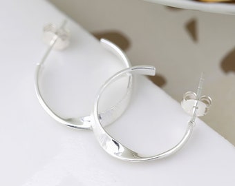 Sterling Silver Twisted Half Hoop Earrings