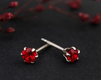 Micro Sterling Silver Ruby Stud Earrings
