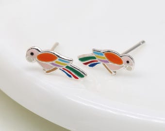 Girls Sterling Silver Parrot Stud Earrings