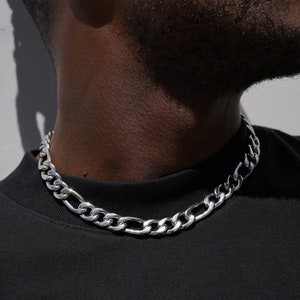 Mens Sterling Silver Statement Figaro Chain Necklace