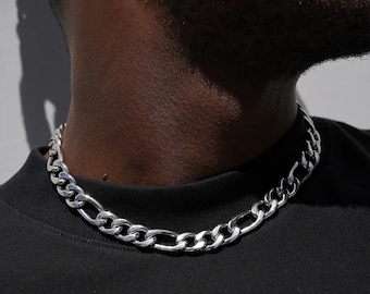 Mens Sterling Silver Statement Figaro Chain Necklace