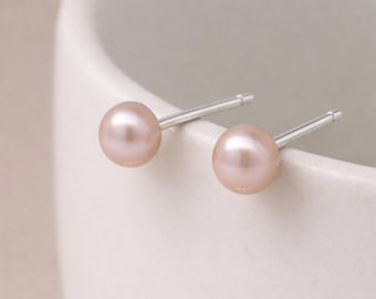 Sterling Silver Pink Freshwater Pearl Stud Earrings – 5mm