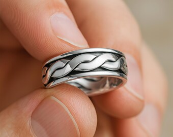 Personalised Mens Sterling Silver Celtic Braid Spinning Ring