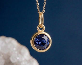 Tiny Personalised September Sapphire Birthstone Pendant Necklace In Gold Plated Sterling Silver