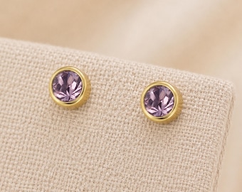 7mm Gold Plated Sterling Silver June Birthstone Stud Earrings