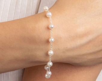 Sterling Silver Freshwater Pearl Station Bracelet