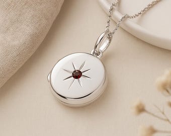 Personalised Sterling Silver January Birthstone Locket – Garnet